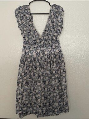 Anthropologie Navy Floral V-Neck Ruffle Dress on Cream